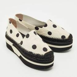 Pre Owned Dolce & Gabbana White/Black Polka Dot Fabric Platform Flats Size 39