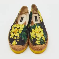 Pre Owned Dolce & Gabbana Multicolor Floral Printed Fabric Platform Espadrille Flats Size 39