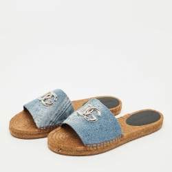 Pre Owned Dolce & Gabbana Blue Denim DG Flat Slides Size 40