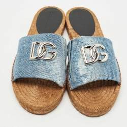 Pre Owned Dolce & Gabbana Blue Denim DG Flat Slides Size 40