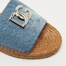 Pre Owned Dolce & Gabbana Blue Denim DG Flat Slides Size 40