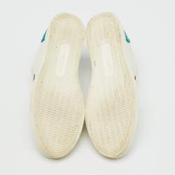 Pre Owned Dolce & Gabbana White/Green Leather and Suede Low Top Sneakers Size 38