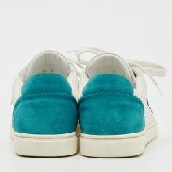 Pre Owned Dolce & Gabbana White/Green Leather and Suede Low Top Sneakers Size 38