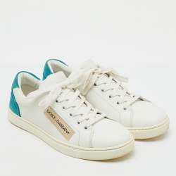 Pre Owned Dolce & Gabbana White/Green Leather and Suede Low Top Sneakers Size 38