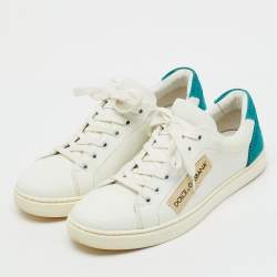 Pre Owned Dolce & Gabbana White/Green Leather and Suede Low Top Sneakers Size 38