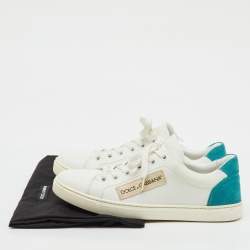 Pre Owned Dolce & Gabbana White/Green Leather and Suede Low Top Sneakers Size 38