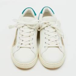 Pre Owned Dolce & Gabbana White/Green Leather and Suede Low Top Sneakers Size 38