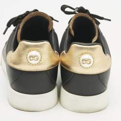 Pre Owned Dolce & Gabbana Black/Gold Leather Portofino Pearl Embellished Low Top Sneakers Size 40