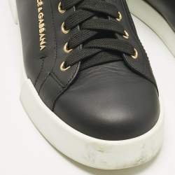 Pre Owned Dolce & Gabbana Black/Gold Leather Portofino Pearl Embellished Low Top Sneakers Size 40