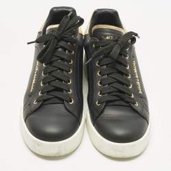 Pre Owned Dolce & Gabbana Black/Gold Leather Portofino Pearl Embellished Low Top Sneakers Size 40