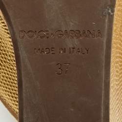 Pre Owned Dolce & Gabbana Gold Lizard Embossed Leather Wedge Sandals Size 37