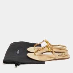 Pre Owned Dolce & Gabbana Beige Lizard Embossed Leather Crystal Embellished Thong Flat Sandals Size 39.5