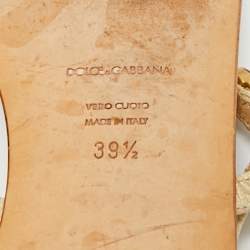 Pre Owned Dolce & Gabbana Beige Lizard Embossed Leather Crystal Embellished Thong Flat Sandals Size 39.5