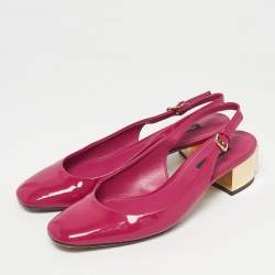 Pre Owned Dolce & Gabbana Pink Patent Leather DG Block Heel Slingback Pumps Size 37