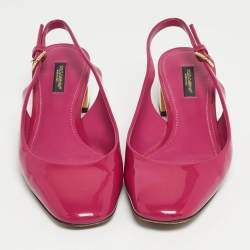 Pre Owned Dolce & Gabbana Pink Patent Leather DG Block Heel Slingback Pumps Size 37