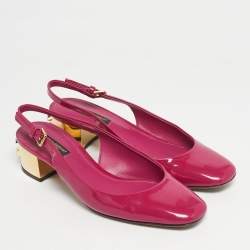 Pre Owned Dolce & Gabbana Pink Patent Leather DG Block Heel Slingback Pumps Size 37