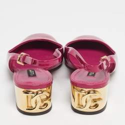 Pre Owned Dolce & Gabbana Pink Patent Leather DG Block Heel Slingback Pumps Size 37