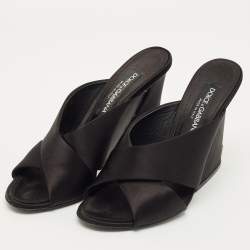 Pre Owned Dolce & Gabbana Black Satin Crisscross Slide Sandals Size 41