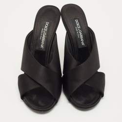 Pre Owned Dolce & Gabbana Black Satin Crisscross Slide Sandals Size 41
