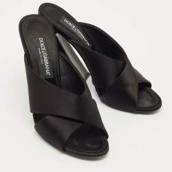Pre Owned Dolce & Gabbana Black Satin Crisscross Slide Sandals Size 41