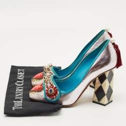 Pre Owned حذاء كعب عالي دولتشي أند غابانا قماش وجلد متعدد الألوان بكعب عريض مقاس 38