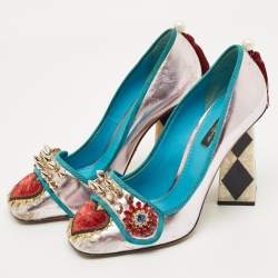 Pre Owned حذاء كعب عالي دولتشي أند غابانا قماش وجلد متعدد الألوان بكعب عريض مقاس 38