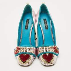 Pre Owned حذاء كعب عالي دولتشي أند غابانا قماش وجلد متعدد الألوان بكعب عريض مقاس 38