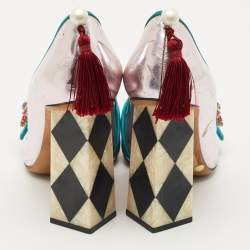 Pre Owned حذاء كعب عالي دولتشي أند غابانا قماش وجلد متعدد الألوان بكعب عريض مقاس 38