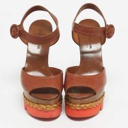 Pre Owned Dolce & Gabbana Brown Leather Ankle Strap Wedge Sandals Size 38.5