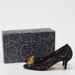 Pre Owned Dolce & Gabbana Black Lace Devotion Pumps Size 39