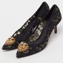 Pre Owned Dolce & Gabbana Black Lace Devotion Pumps Size 39