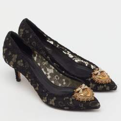 Pre Owned Dolce & Gabbana Black Lace Devotion Pumps Size 39