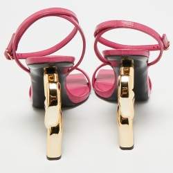 Pre Owned Dolce & Gabbana Pink Croc Embossed Leather Ankle Strap Sandals Size 39