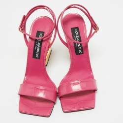 Pre Owned Dolce & Gabbana Pink Croc Embossed Leather Ankle Strap Sandals Size 39