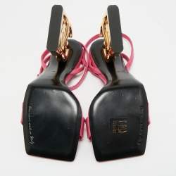 Pre Owned Dolce & Gabbana Pink Croc Embossed Leather Ankle Strap Sandals Size 39