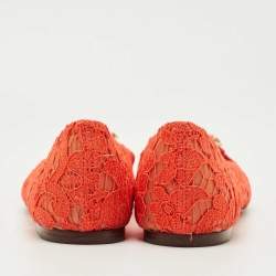 Pre Owned Dolce & Gabbana Red Lace Crystal Embellished Taormina Ballet Flats Size 39