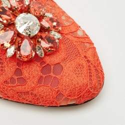 Pre Owned Dolce & Gabbana Red Lace Crystal Embellished Taormina Ballet Flats Size 39