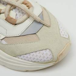 Pre Owned Dolce & Gabbana White/Beige Knit Fabric and Leather Daymaster Sneakers Size 37.5