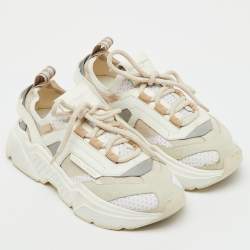 Pre Owned Dolce & Gabbana White/Beige Knit Fabric and Leather Daymaster Sneakers Size 37.5
