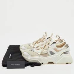 Pre Owned Dolce & Gabbana White/Beige Knit Fabric and Leather Daymaster Sneakers Size 37.5