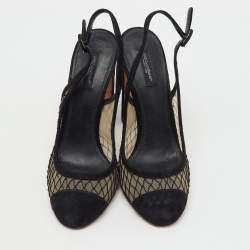 Pre Owned Dolce & Gabbana Black Suede and Mesh Cap Toe Slingback Pumps Size 40