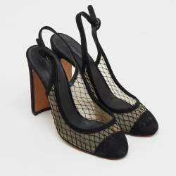 Pre Owned Dolce & Gabbana Black Suede and Mesh Cap Toe Slingback Pumps Size 40