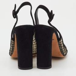 Pre Owned Dolce & Gabbana Black Suede and Mesh Cap Toe Slingback Pumps Size 40