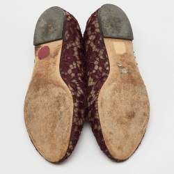 Pre Owned Dolce & Gabbana Burgundy Lace Crystal Embellished Taormina Ballet Flats Size 39