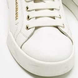 Pre Owned Dolce & Gabbana White/Gold Leather Portofino Pearl Embellished Low Top Sneakers Size 37.5