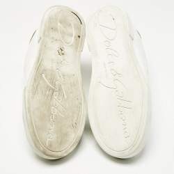 Pre Owned Dolce & Gabbana White/Gold Leather Portofino Pearl Embellished Low Top Sneakers Size 37.5