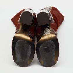 Pre Owned Dolce & Gabbana Brown Patent Leather and Calf Hair Calf Length Boots Size 39