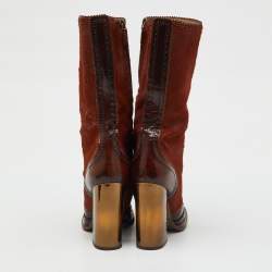 Pre Owned Dolce & Gabbana Brown Patent Leather and Calf Hair Calf Length Boots Size 39