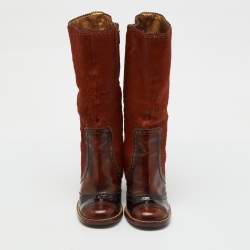 Pre Owned Dolce & Gabbana Brown Patent Leather and Calf Hair Calf Length Boots Size 39