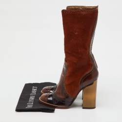 Pre Owned Dolce & Gabbana Brown Patent Leather and Calf Hair Calf Length Boots Size 39